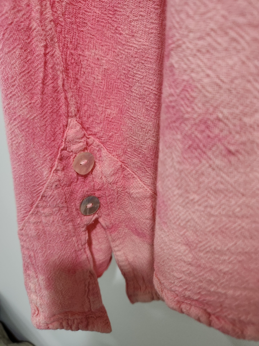 bryn Walker Pink Tie-Dye Scoop Neck Tunic Linen Mother Of Pearl Buttons - Picture 2 of 7